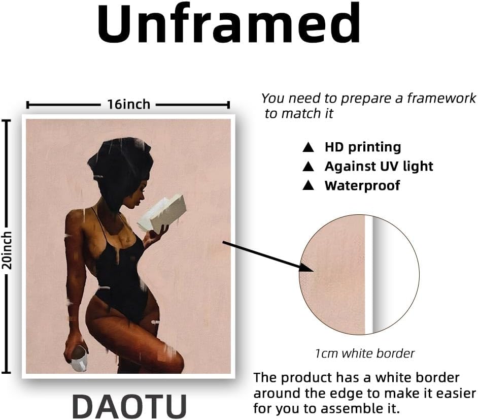 DAOTU The Reading Black Women Poster Retro Black Girl Pictures Wall Decor Antique African American Wall Art Living Room Modern Wall Decoration, 16“ x 20” Framless