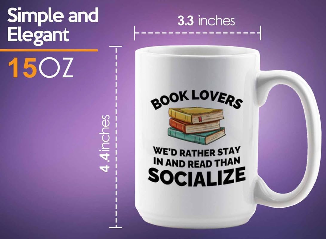 Book Lover Coffee Mug 15oz White - Read than socialize - Gift For Poets Bookish People Bibliophile Librarian Book Club Reader