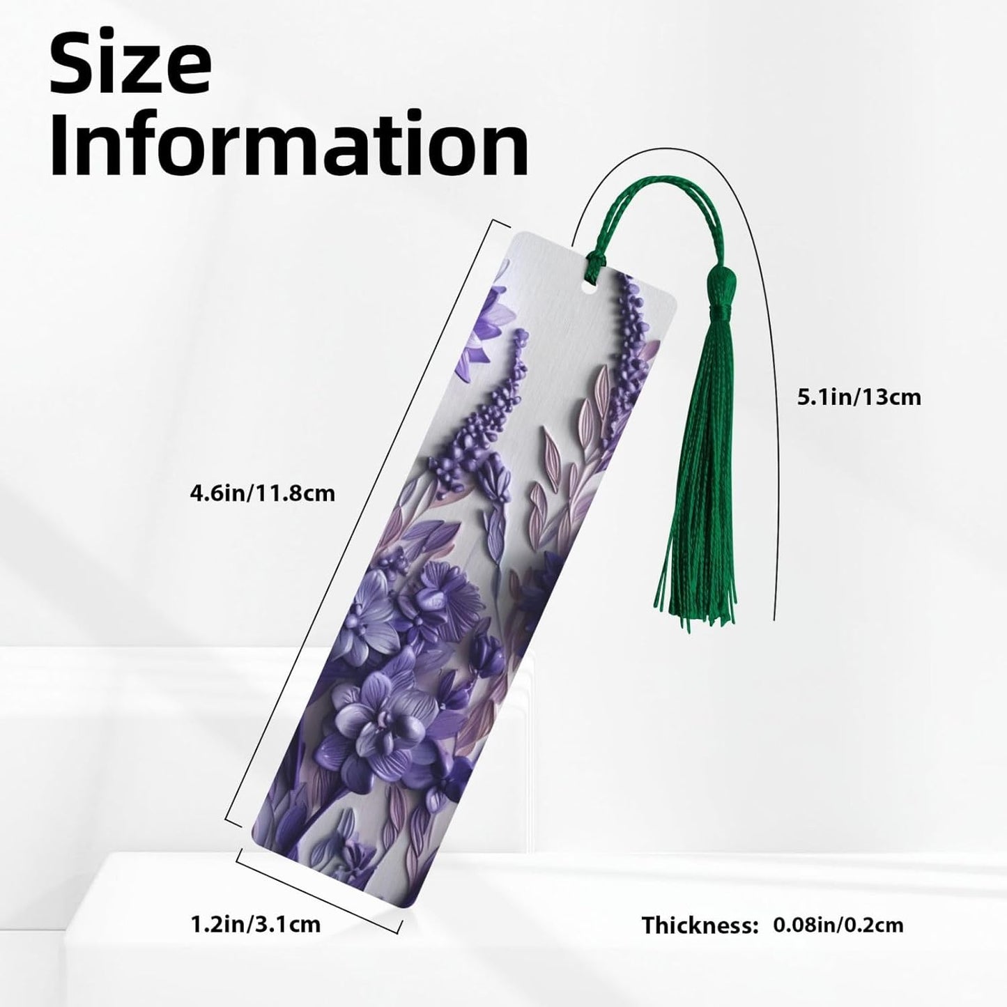 Purple Flowers Bookmarks Gifts for Women Men, Wooden Bookmarks for Book Lovers, Vintage Book Marks Ornaments with Tassel, Unique Personalized Reading Page Markers Dark Green