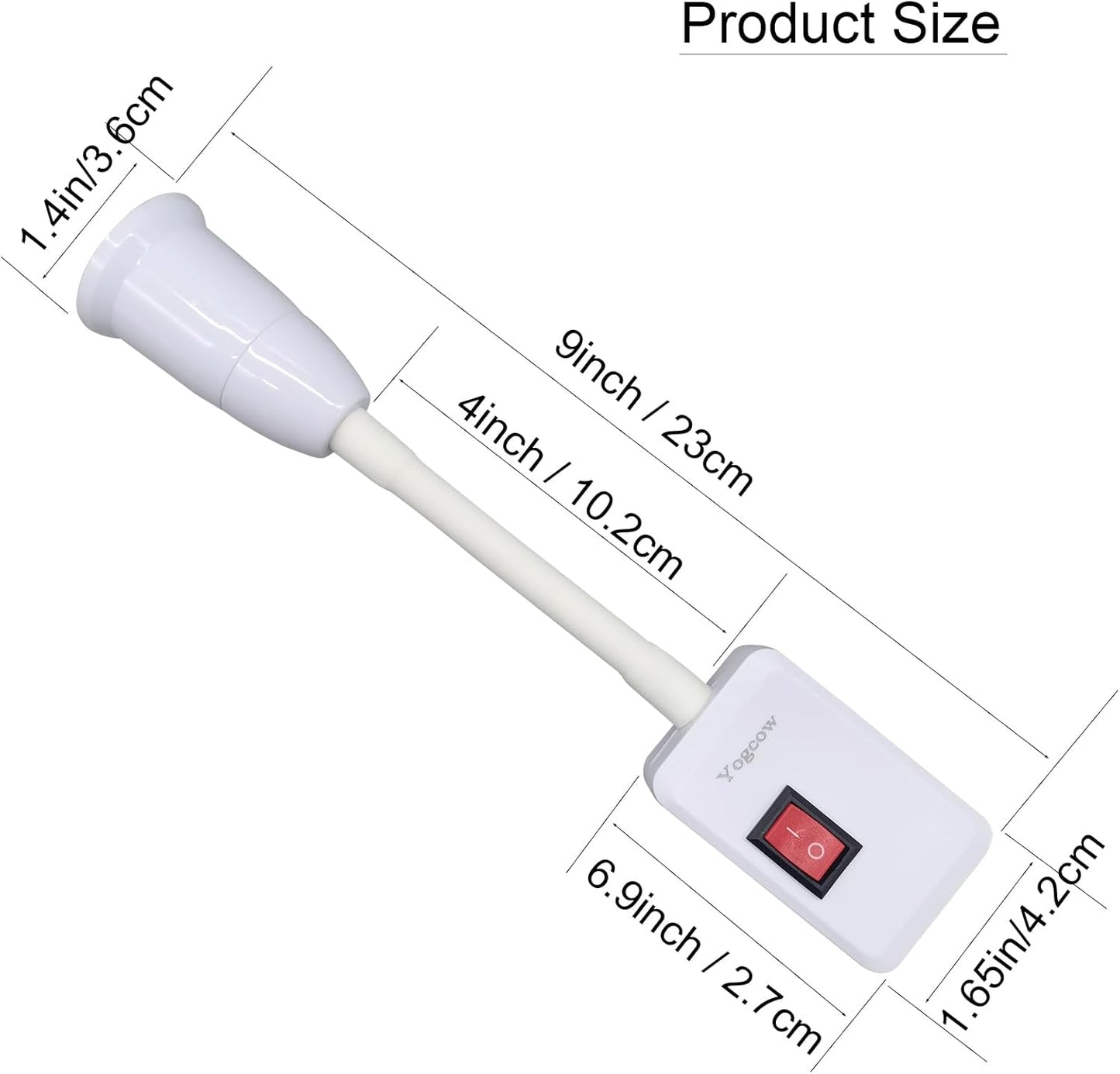 E27/E26 Plug in Light Bulb Socket Adapter Extender with On/Off Switch, Outlet to Socket Adapter Extension, White