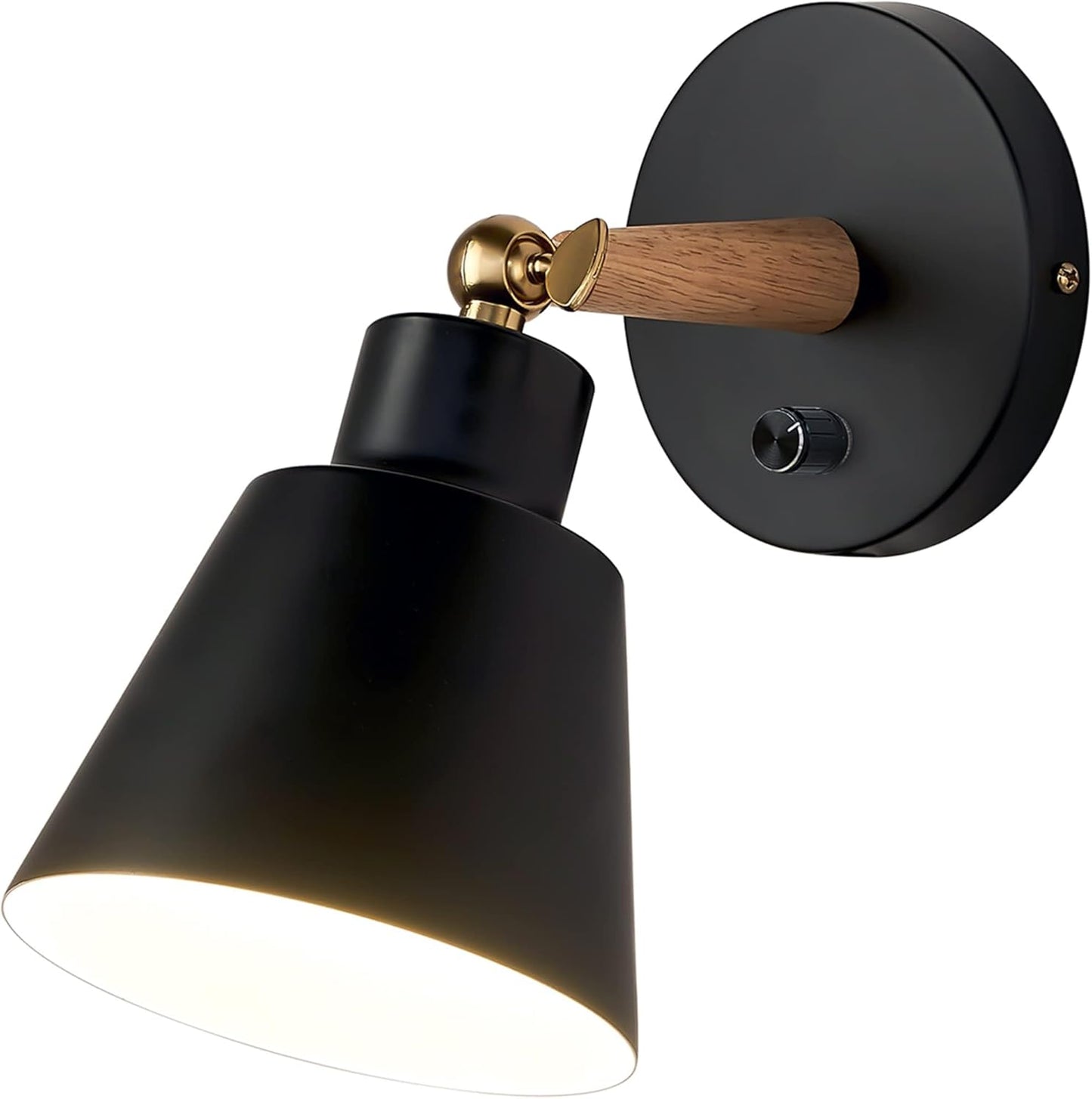 ClanKin Wall Sconces Lighting, Black Wood Style Wall Sconce Reading Lamp, Adjustable Wall Light for Bedroom Hallway Living Room (1 Pack, Black Hard-Wired)