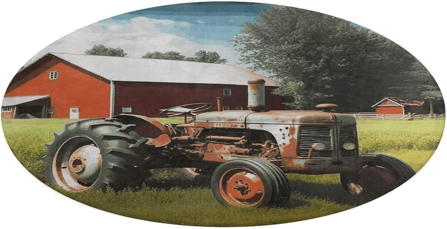 Company Farm Tractor Circle Rug Retro Luxury Coral Velvet Floor Mat Non Slip Soft Indoor Floor Carpet Comfy Thickened Area Rugs Modern Aesthetic Minimalist Carpets for Home Decor