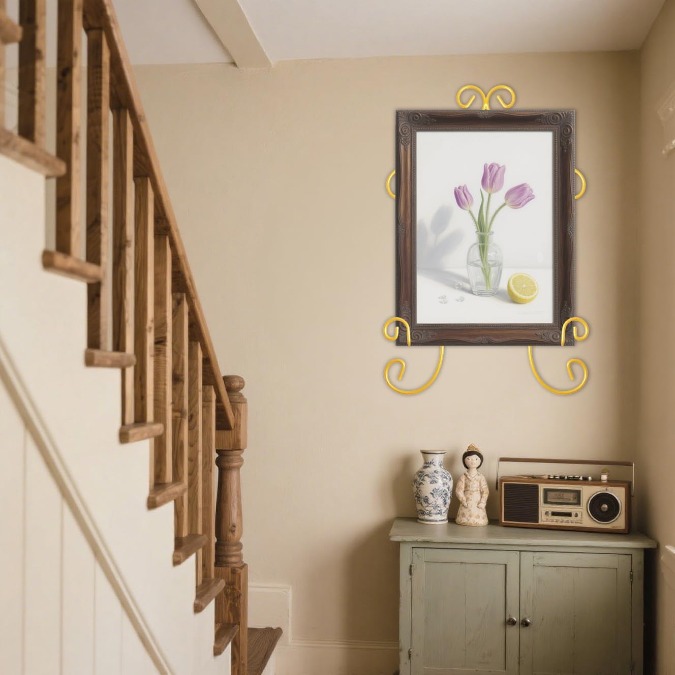 Wall-Mounted Display Easel Plate Hanger Metal Holder Hanging Rack Picture Book Stand for Wall Decoration (1, 15.7" x 9.8")