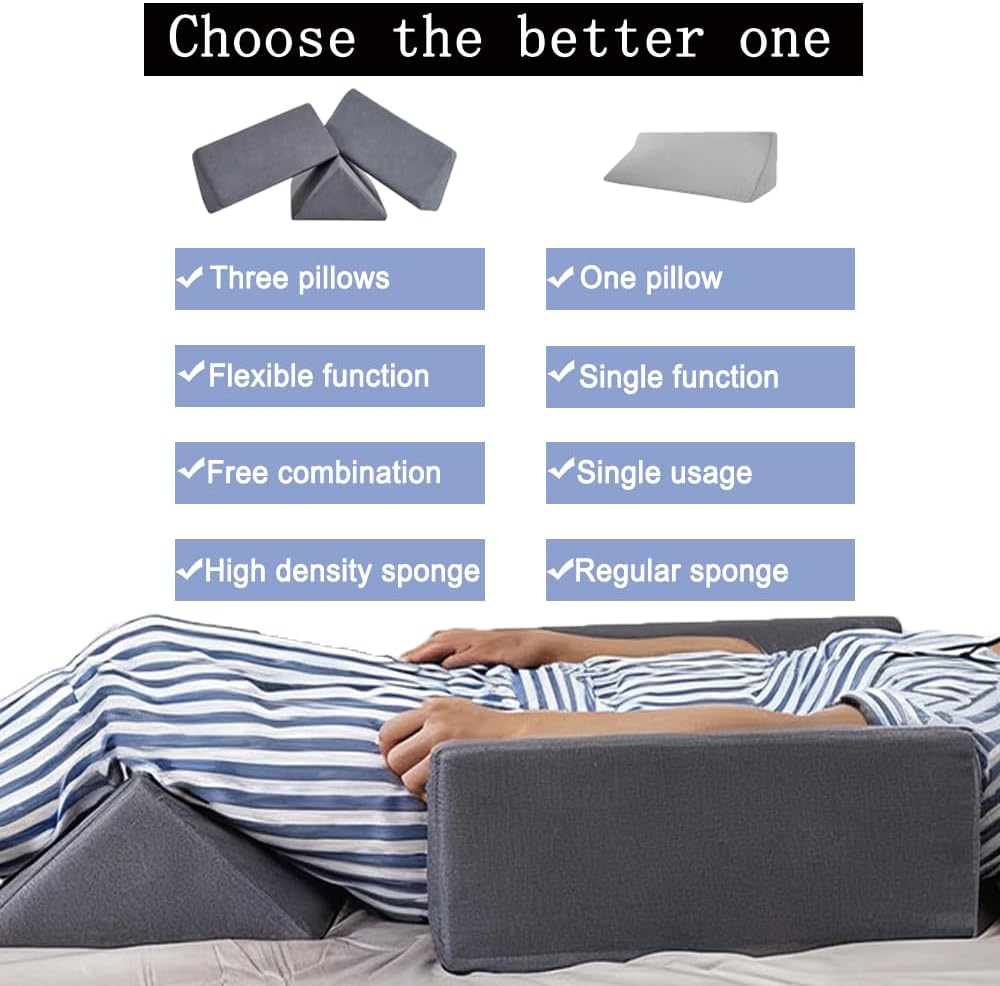 Saula Bed Wedge Pillow for Side Sleeping for Back Pain Triangle Bed Wedges & Body positioners for Seniors Wedge Pillow Set for After Surgery, Knees Elevated, Preventing Bedsores, Gray