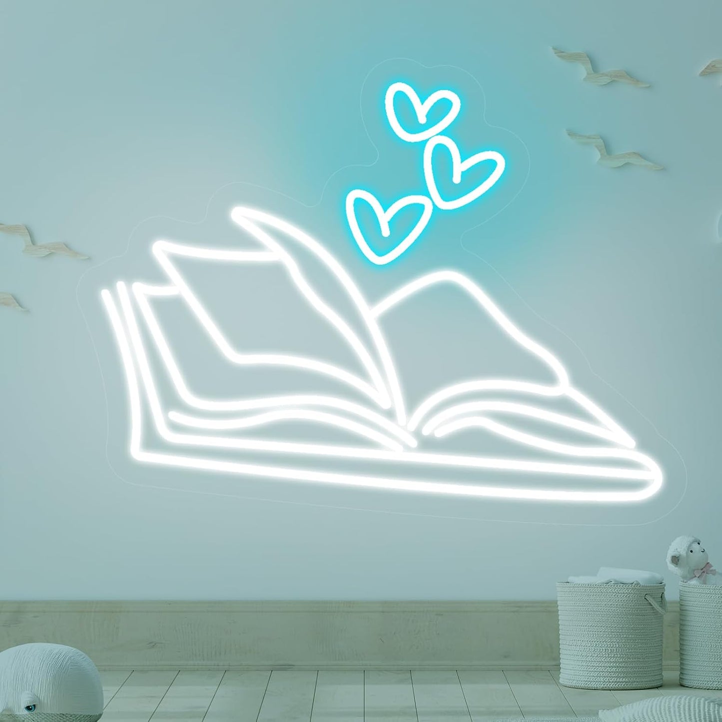 Book LED Neon Sign - Dimmable USB Wall Art 15.7x13.4 Inches - Reading Corner Decor for Home Library, Bedroom, Cafe