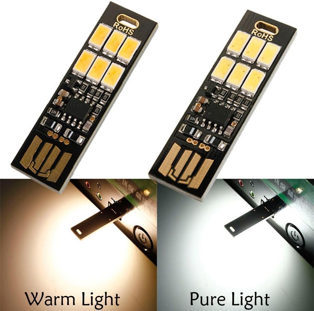 Yitee 5pcs LED Circuit Boards USB Light Keychain Super Bright 6 LEDs Mini USB Light Lamp with Smart Touch Electrodeless Dimming Switch for Laptop Keyboard Light(Warm White), Qty:5