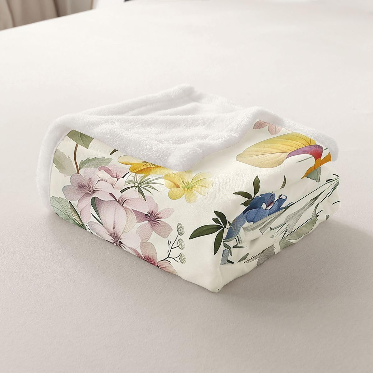 Feelyou Vintage Floral Sherpa Throw Blanket for Couch Boho Leaf Super Soft Cozy Fleece Garden Blanket for Winter, Plush Throw Throw 50"x60" All Season