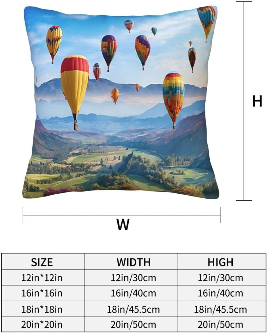 All-Season Square Pillow Covers 18"X18", Hot Air Balloons, Decorative Throw Pillow Covers for Sofa Bed Couch, Hidden Zipper Cushion Cover, Square Lumbar & Accent Pillowcases for Home Decor