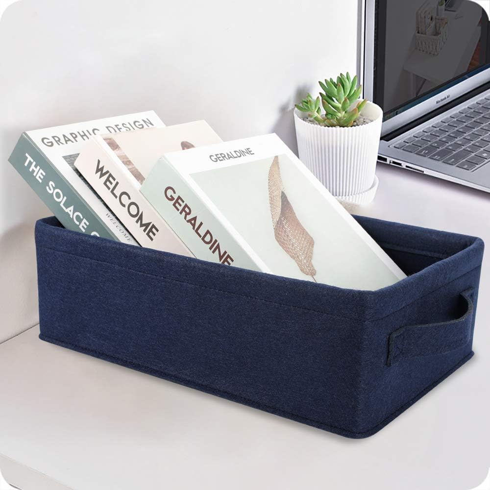 Small Storage Baskets Shelf Storage Baskets Navy Blue Fabric Storage Bin Narrow Storage Basket for Towels Dog Cat Toys Clothes Hats Belts Dippers Baby Toys Storage Basket Little