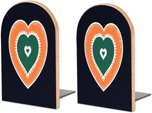 Non-Slip Bookend for Shelves Heart on Black Background Wooden Bookends with Metal Base Decorative Book Stopper for Home Heavy Duty Wood Book Storage for Books/CDs