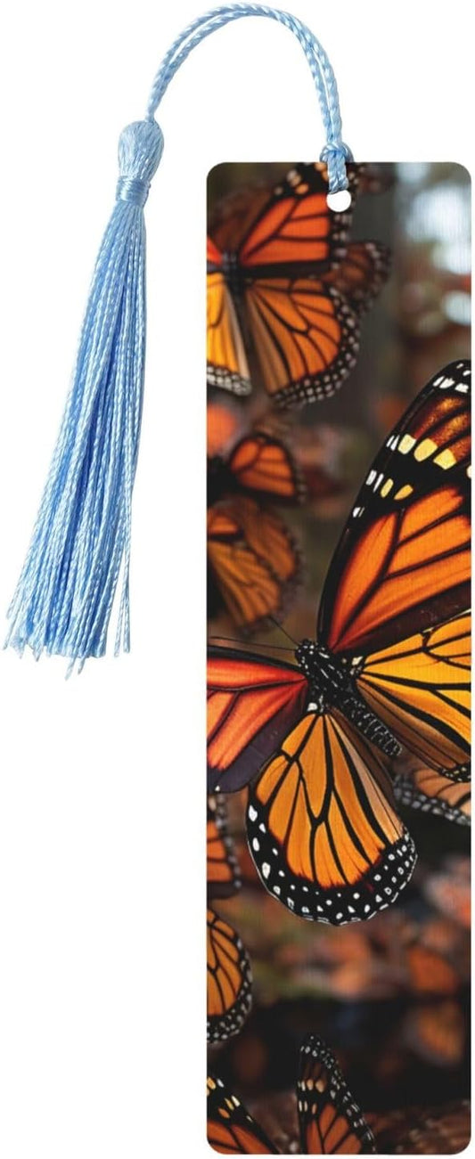 Monarch Butterflies Wood Bookmark for Book Lovers Birthday Teachers Gift, Handmade Craft Book Marks Ornaments with Tassel Exquisite Reading Page Markers for Men Women