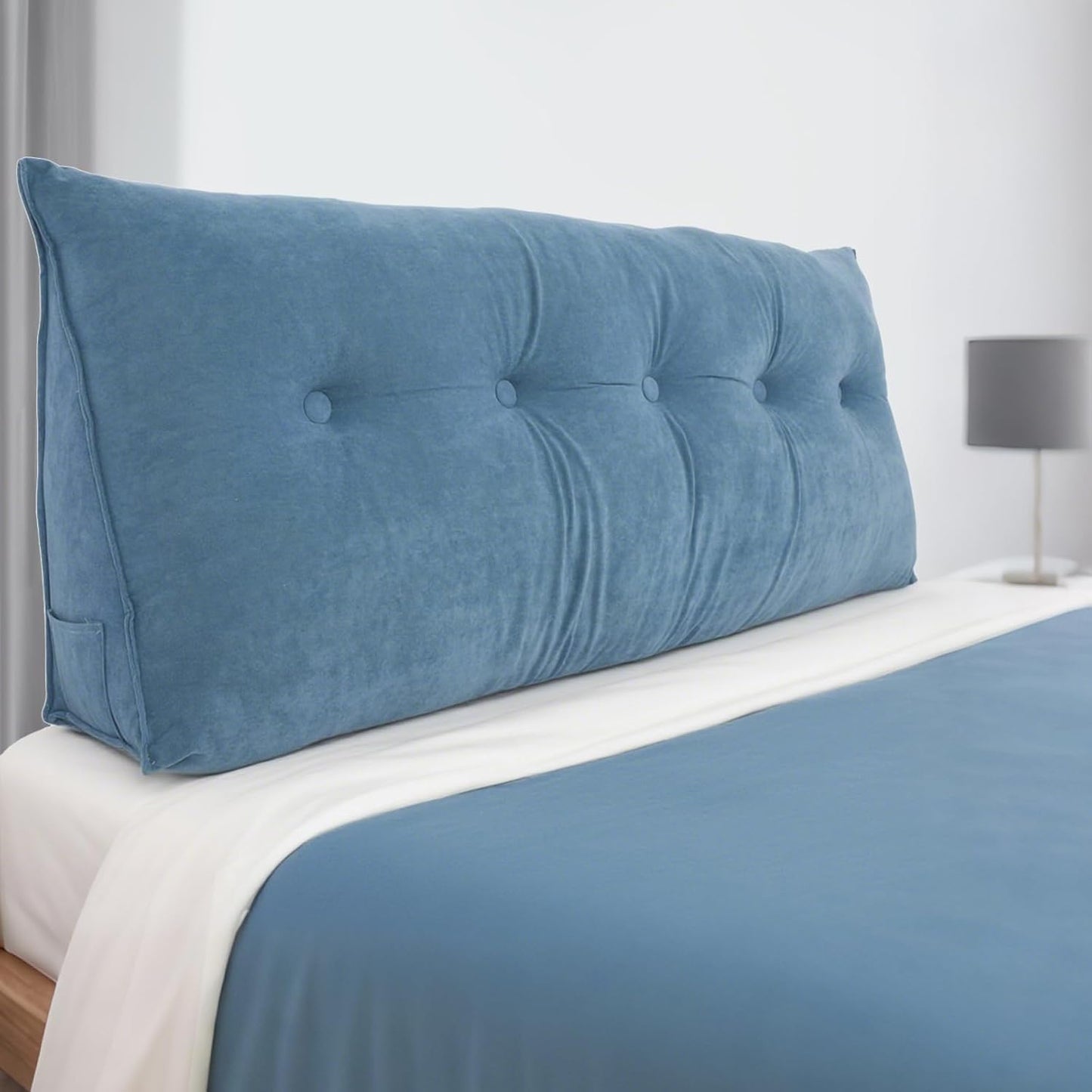 FAHKNS Wedge Pillow Headboard King, Removable Bed Wedge Pillow for Headboard, Triangle Headboard Pillow for Bed, Sofa, Patio, Glass Window Floor, Blue
