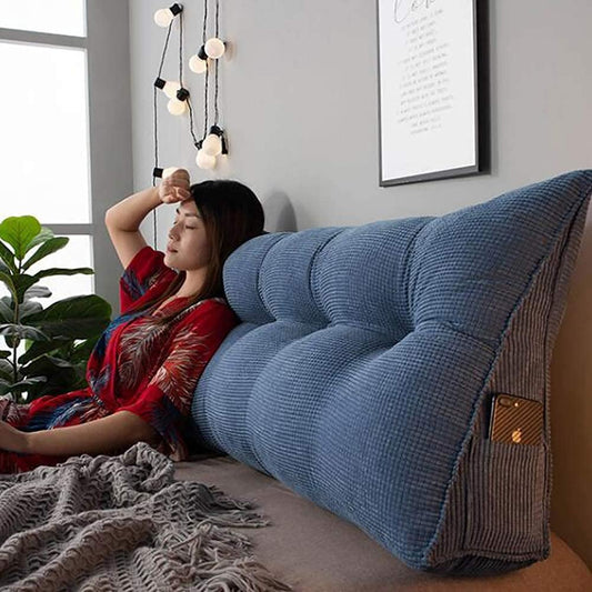 Reading Bolster Triangular Headboard Backrest Positioning Support Large Wedge Pillow for Day Bed Bunk Bed Removable Cover(Size:150x50x20cm(59x20x8),Color:Blue)