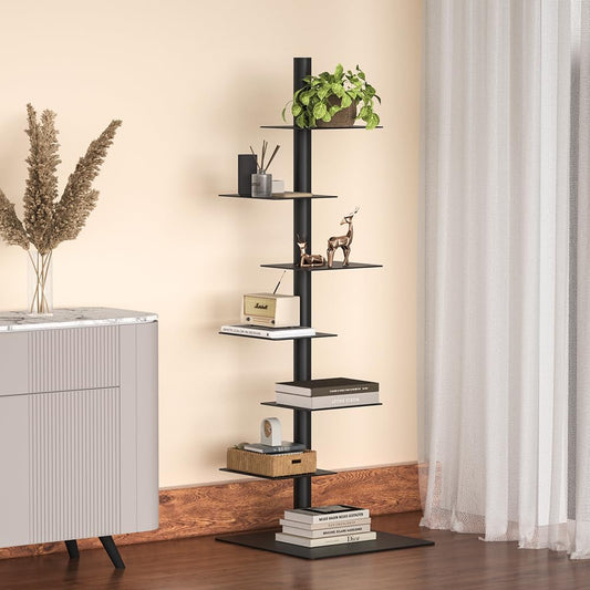 Nidouillet 6 Tier Tall Narrow Metal Bookshelf, Vertical Tower Bookcase with Adjustable Shelves, Space Saving Corner Book Shelf Storage Display Rack, Tool Free Assembly