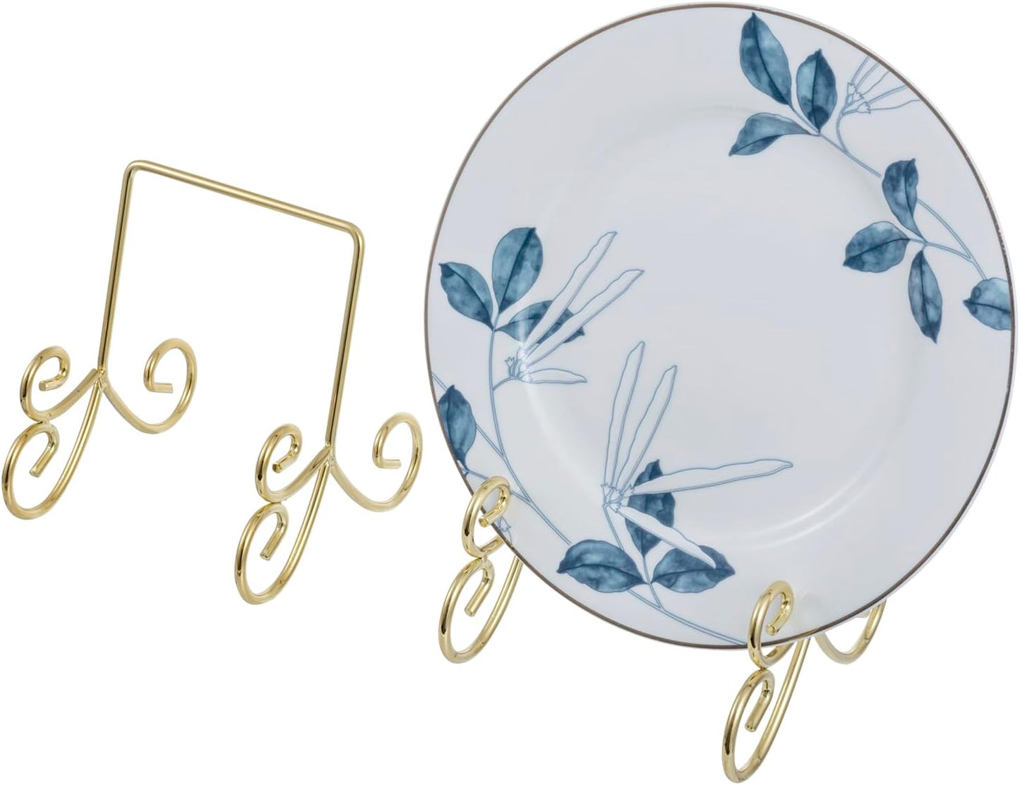 MyGift Brass Plate Stands for Display Set of 2 - Vintage Scrollwork Tabletop Display Easel Holders for 8–11 Inch Plates, Picture Frames, Books, or Art, Decorative Easel Stands