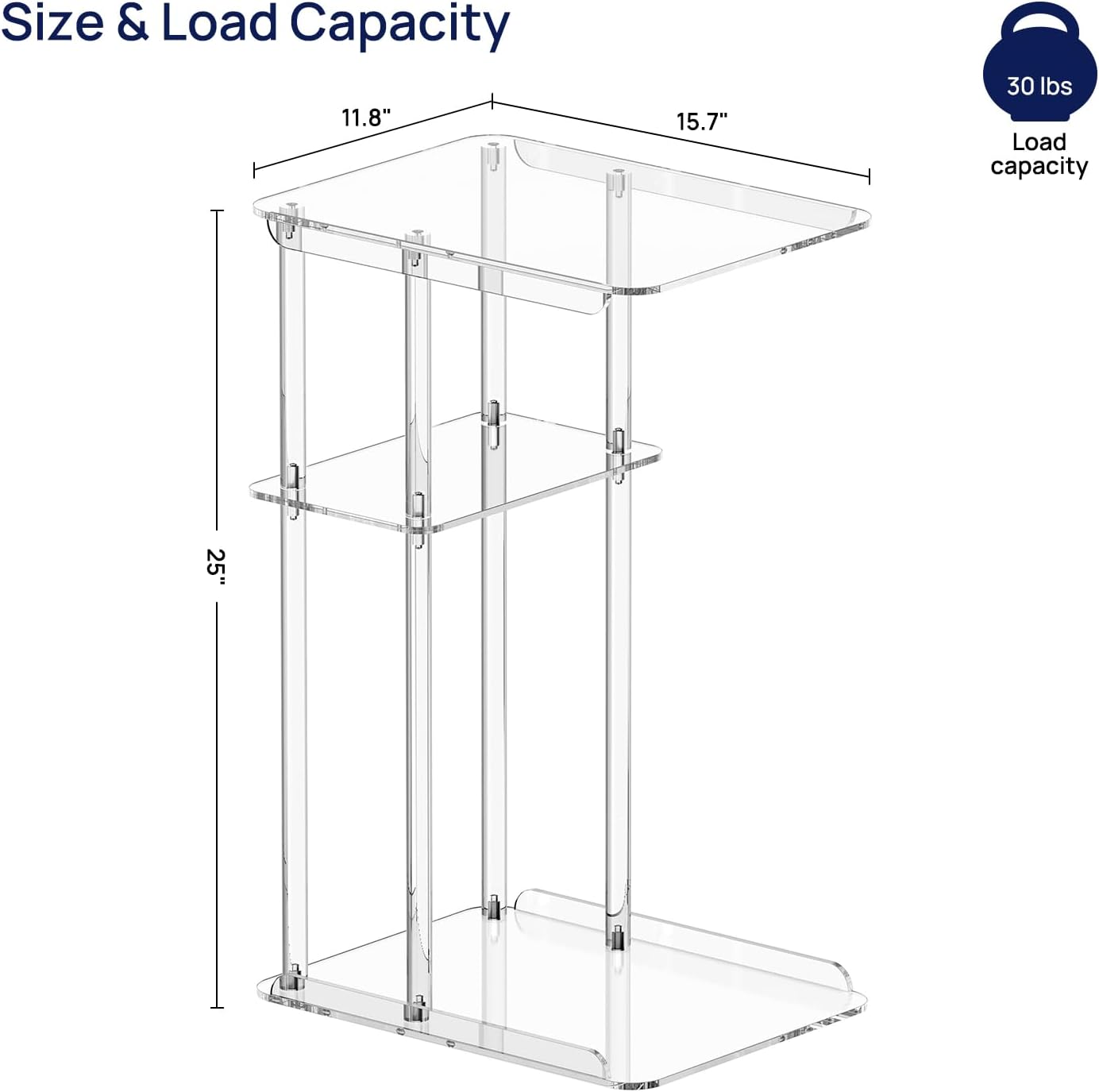 HMYHUM Clear Acrylic Side Table, C Shaped End Table for Sofa, Small Snack Tables for Living Room, Bedroom, Bathroom, 3 Tiers