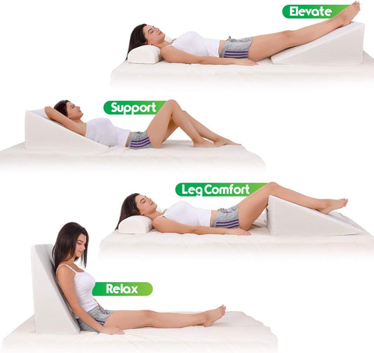 Abco Bed Wedge Pillow for Sleeping - Memory Foam Top - Reduce Neck & Back Pain, Snoring, Acid Reflux, Respiratory Problems - Ideal for Sleeping, Reading, Rest, Elevation - Washable Cover - 12in
