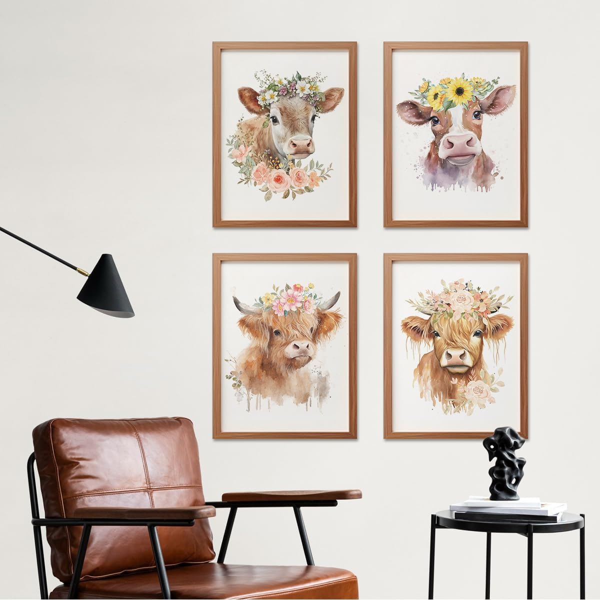 ETVISO Highland Cow Wall Art Prints Set of 4, Cows Pictures Wall Decor for Western & Highland Cow Lovers, Nursery Decor, Baby Shower Decorations 12x16 (Unframed)