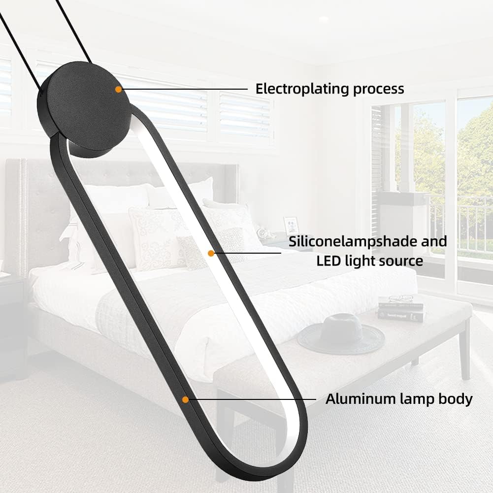 Modern Black LED Pendant Lights Fixtures, 2 Pack Minimalist Design Oval Pendant Lighting for Kitchen Island,Warm White Hanging Light for Bedroom Dining Room Bathroom 8W
