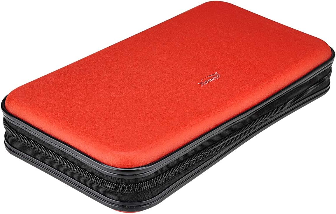CD DVD Case, 72 Capacity Heavy Duty Wallet, DVD CD Case Holder for Car, Hard Shell Sturdy case, CD Disk Holder, DVD disc Binder, Booklet, Protective Blu-ray Wallet (72 Capacity,Red)