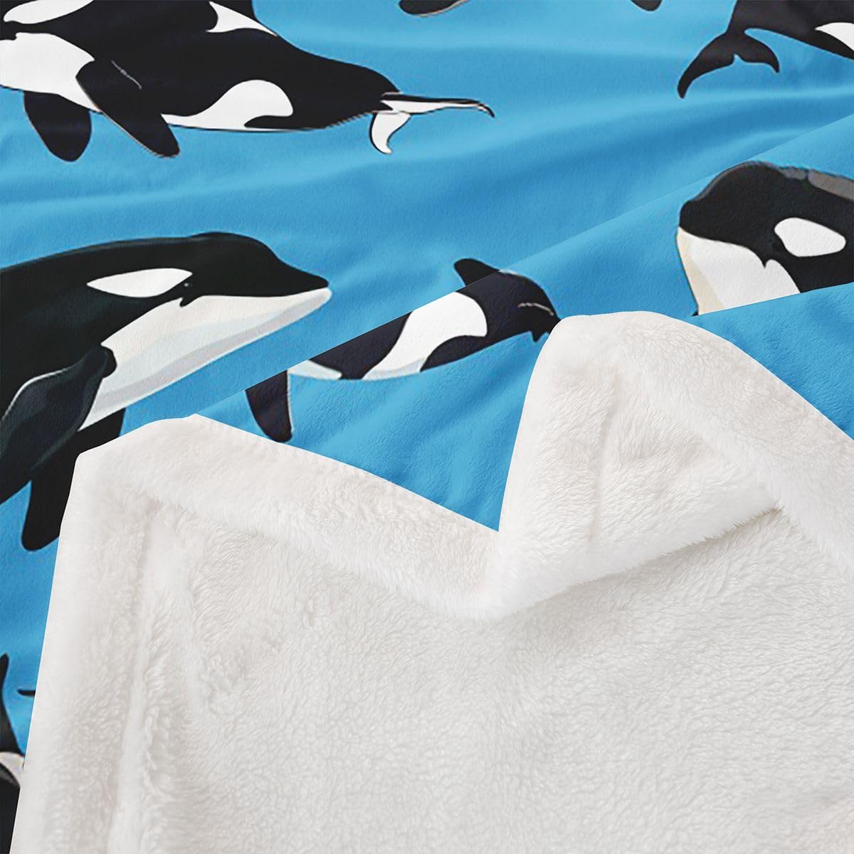 Feelyou Orca Sherpa Throw Blanket for Couch Ocean Whale Super Soft Cozy Fleece Sealife Blanket for Winter, Plush Throw Ocean Marine Baby 30"x40" Marine Life Sea All Season