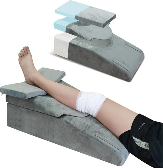 Knee Extender Elevation Pillow for After Surgery Recovery, Memory Foam Leg Pillow for Knee Replacement Surgery, Height Adjustable Cushion for Lower Back Hip Ankle Sciatica Pain Relief