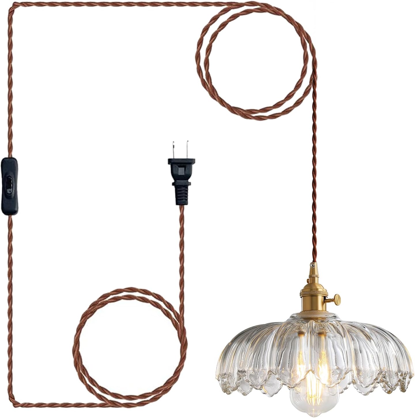 Plug in Pendant Light Hanging Lamp: Kitchen Pendant Lighting Clear Glass Pendant Light, Pendant Lights for Kitchen Island, Bedroom, Dining Room, Living Room, E26 No Bulb