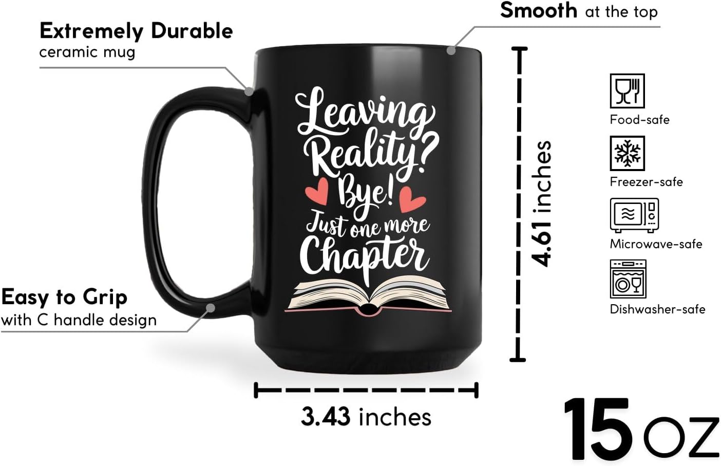 Book Lovers Coffee Mug 15oz Black -Leaving Chapter - Gift for Book Club Bookworm Bookish Reading Nerdy Avid Readers Women