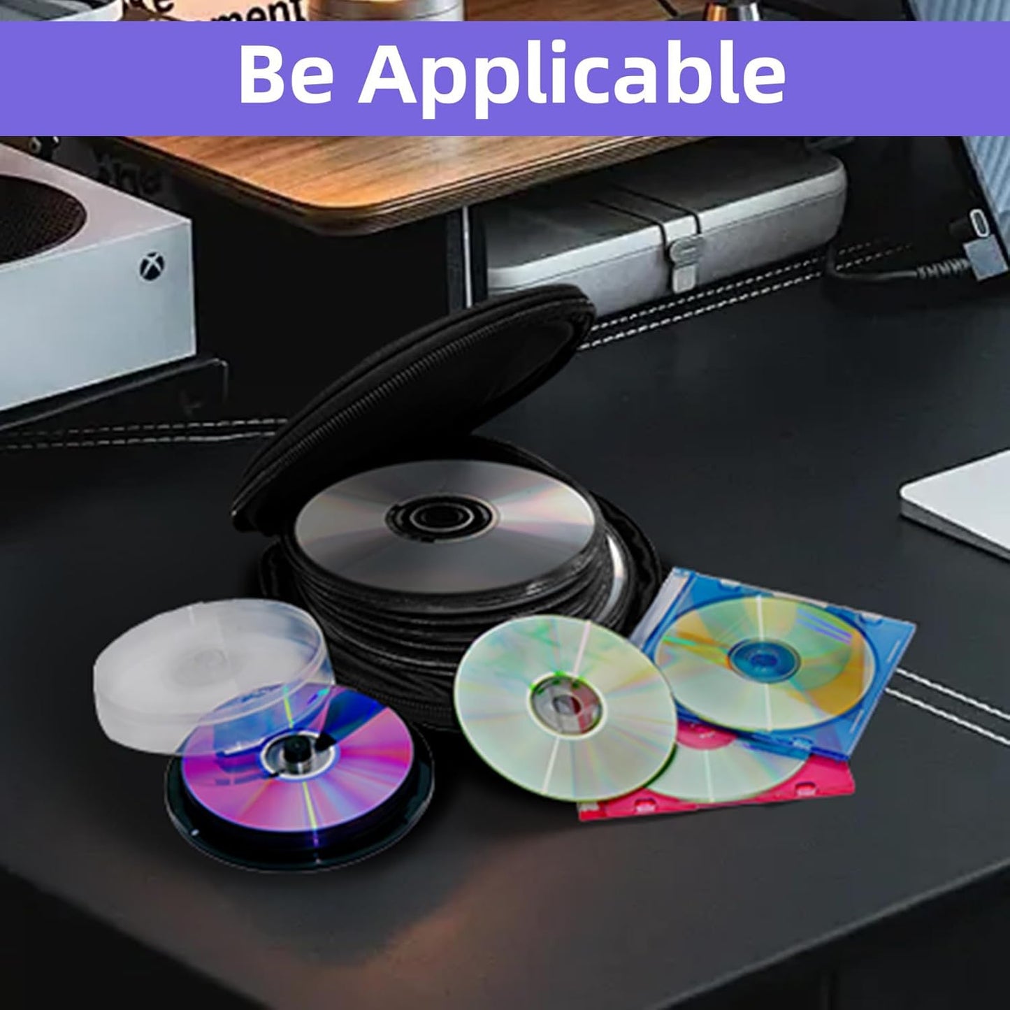 4Pac CD Case DVD Storage with Microfiber Cleaning Cloth, 20 Capacity Portable CD Storage Wallet Holder Round Binder Oxford Disc Cases Organizer for Car Home