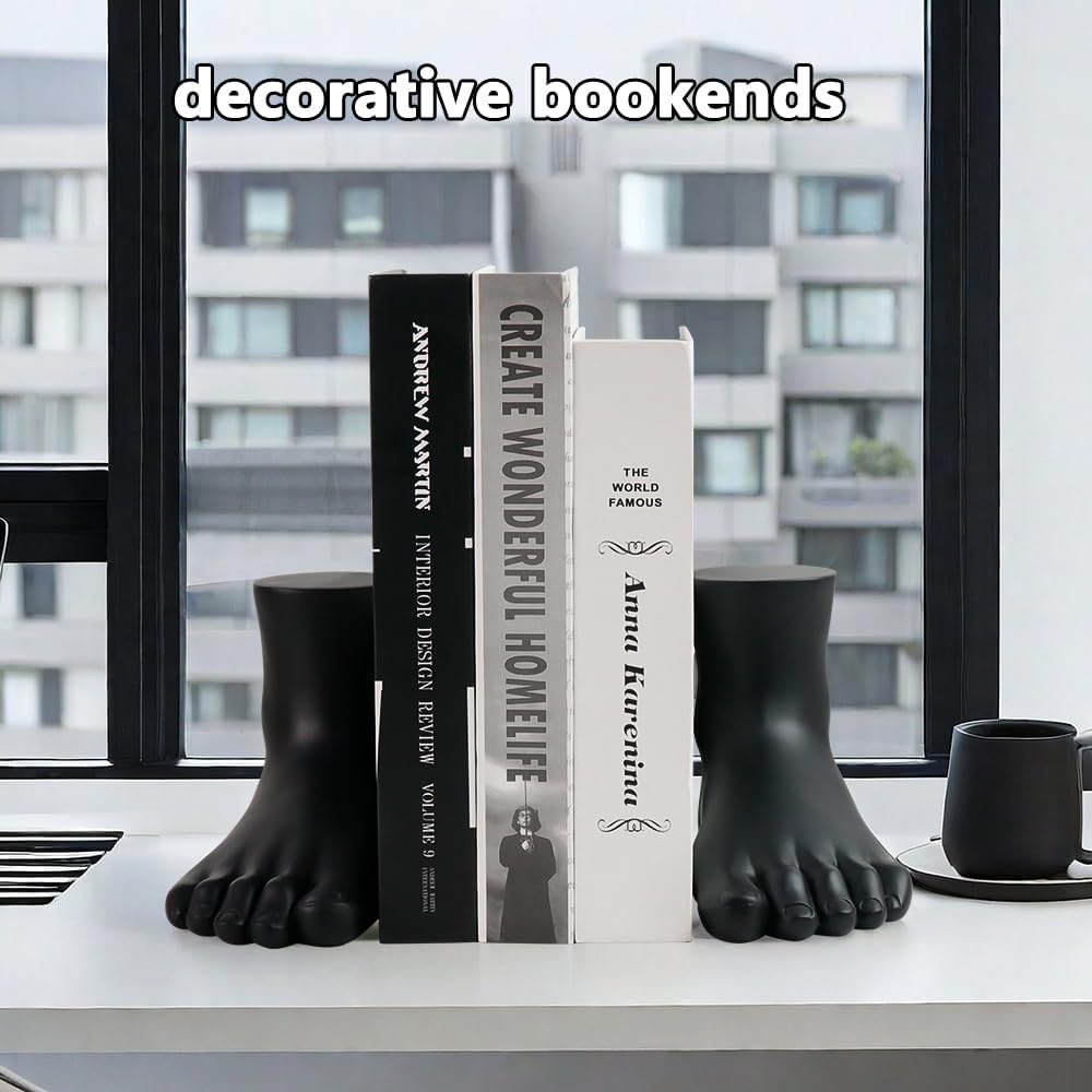 jinhuoba Decorative Bookends Foot Book Ends, Unique Heavy Book Holder Ends for Shelves, Novelty Modern Book Ends for Shelves Office Home Desk Bookshelf, 6.7"(L) x 7.5"(W) x 4.7"(H), Resin