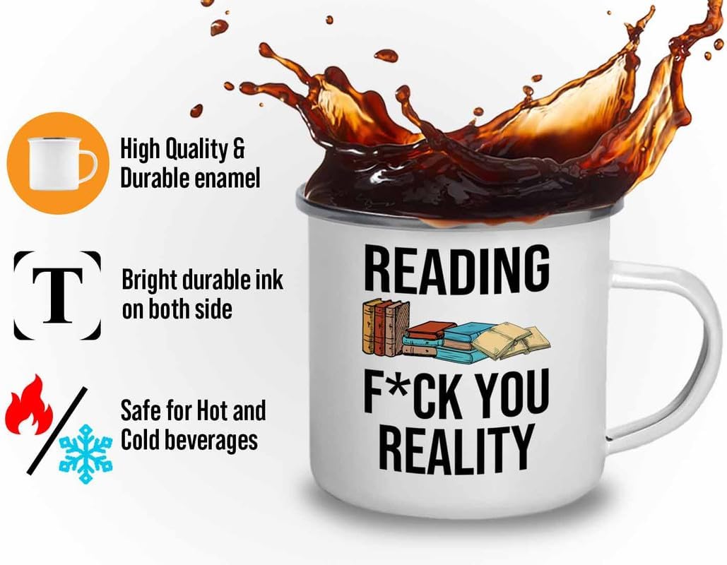 Reading Bookworm Camper Mug 12oz - Reading Fck You Reality - Reading Reader Book Worm I Know Things Book Addict Book Lover Bookish Novelist Librarian Writer