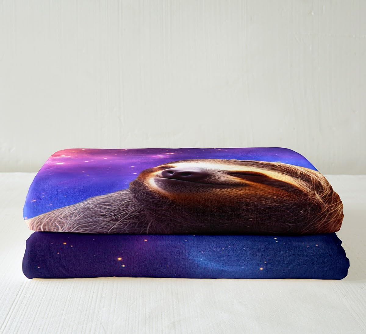 Cute Sloth Plush Blanket 3D Funny Animal Galaxy Fleece Blanket Chic Purple Blue Starry Sky Sherpa Throw Blanket for Bed Sofa Couch Outer Space Sleeping Sloth Fuzzy Blanket Room Decor Twin 60"x80"