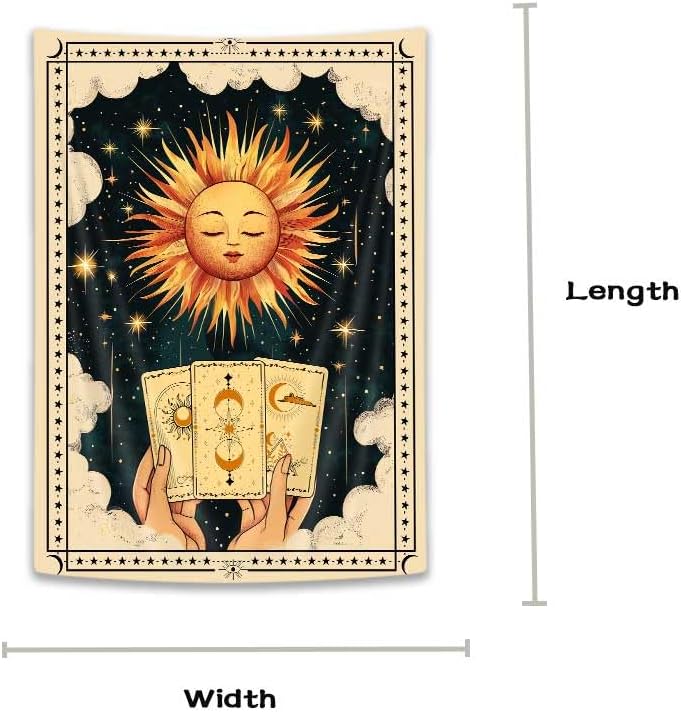 40X60 Inch Tarot Tapestry Wall Hanging - Sun & Moon Star White Cloud Psychedelic Boho Decor, Vintage Spiritual Art for Bedroom & Living Room, Orange Throw Blanket & Mystic Tarot Card Tapestrys