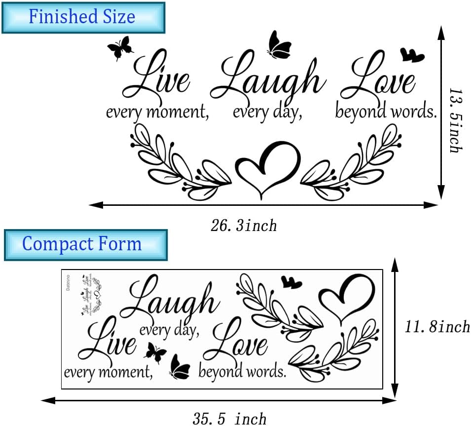 Family Inspirational Quotes Vinyl Wall Decal Quote Live Every Moment Laugh Every Day Love Beyond Words Wall Sticker Motivational Wall Stickers for Bedroom Living Room Window Decor Home Decor