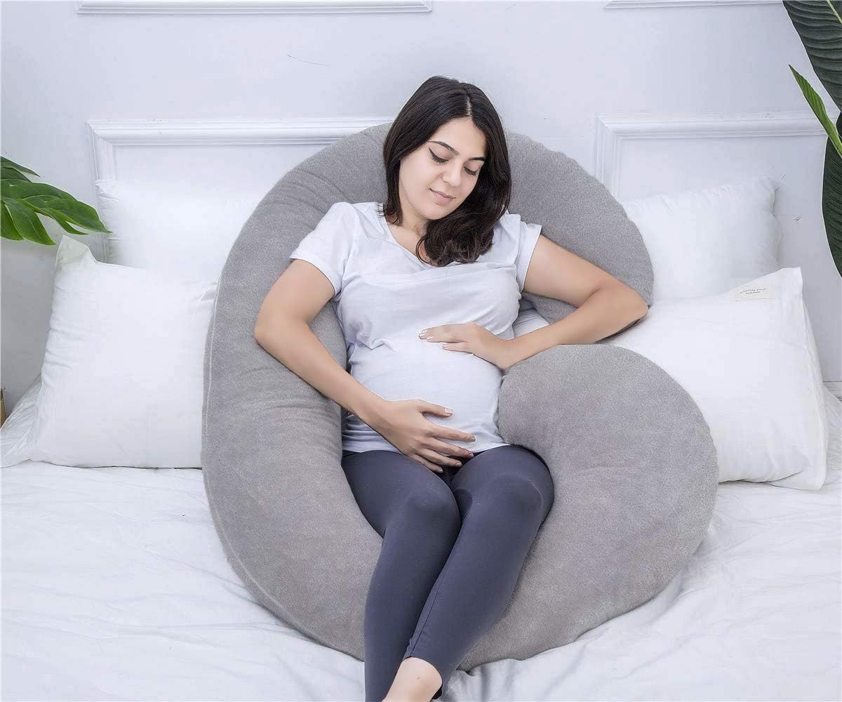 Pregnancy Pillow, C Shaped Full Body Pillow for Maternity Support and Pregnant Women Sleeping with Velvet Cover (Dark Grey)