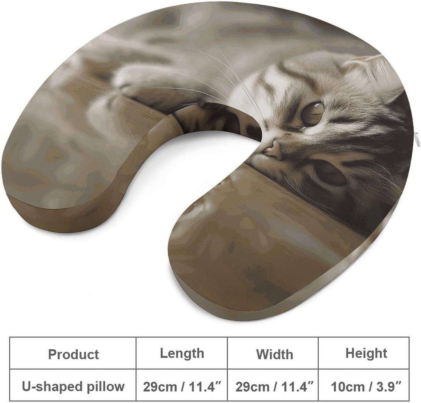 Sleeping Cat Neck Pillow Memory Foam U Shaped Pillows Portable Pillows for Shoulder Travel Head Support Pillow with Concealed Zipper for Airplane Car Home Office