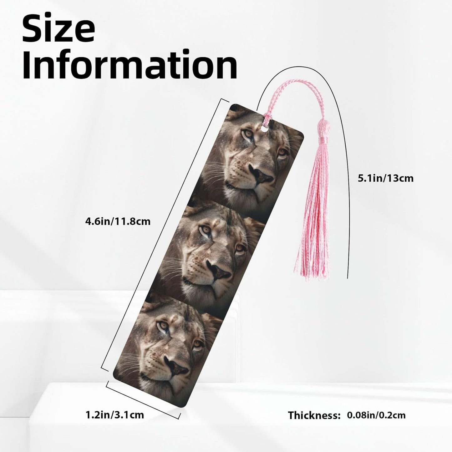 Lion's Focused Expression Bookmarks Gifts for Women Men, Wooden Bookmarks for Book Lovers, Vintage Book Marks Ornaments with Tassel, Unique Personalized Reading Page Markers Pink
