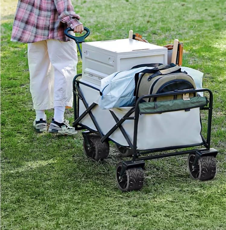 Portable Camping Cart,Outdoor Camping Folding Beach Wagon Cart with 4 Wheels for Festival Shopping and Garden Use