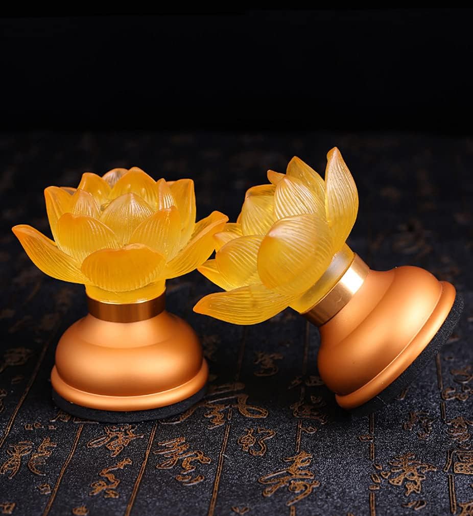 1Pair - LED Glazed Lotus Buddhist Lamp, Light offering Before Buddha, USB Rechargeable Lotus Light, Temple Decoration & Faith Supplies - 3.5 inches