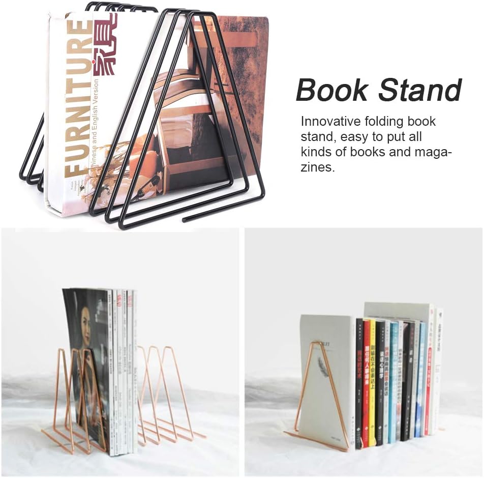 Book Organizer Magazine Holder, Adjustable Bookend Expandable Metal Bookend Desktop Book Stand Heavy Duty Book End for Home Office School Library Hotel (Black)