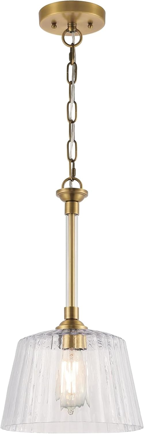 Westinghouse 6130200 Aggie Transitional One Light Indoor Pendant, Brushed Brass Finish, Clear Ribbed Glass