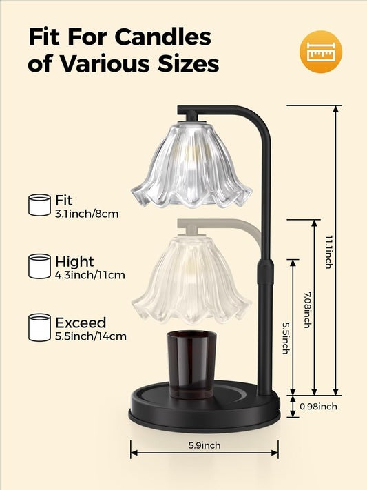 Flower Candle Warmer Lamp with Timer - Electric Modern Wax Melt Warmer Black Scented Jar Candles Light Room Decor for House Warming New Home Birthday Women Mom Gifts