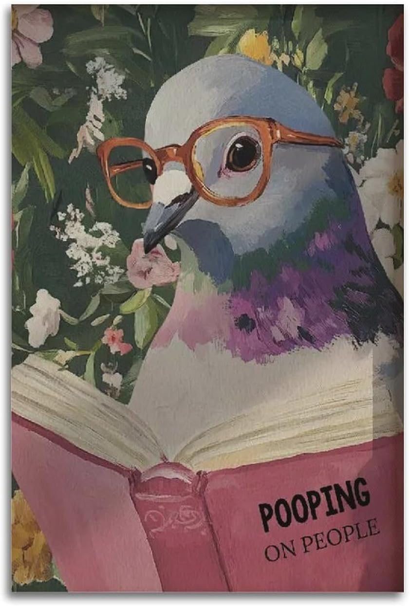 Humorous Pigeon Reading Bathroom Art Print Quirky Home Decor for Wall, Cheeky Animal Poster 12x18inch(30x45cm) Unframe-style-17