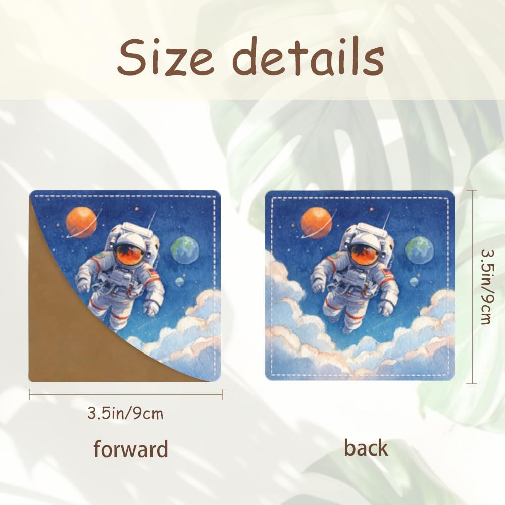 2PCS Leather Bookmarks 3.54 x 3.54 Inch Astronaut and Space Galaxy Design Reading Accessories for Books Journals Bibles Travel Diary Students Teachers and Book Lovers Gift