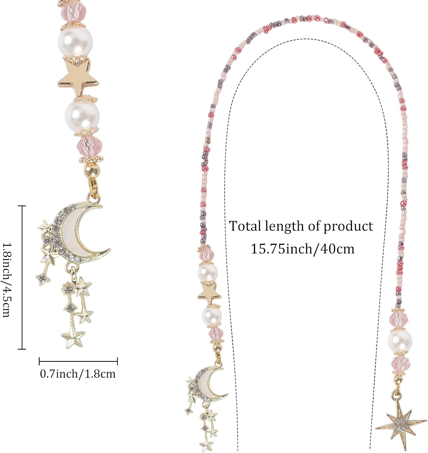Moon Star Beaded Bookmark - Fantasy Crystal Bead Gold Chain Fantasy Bookmark, Reading Book Accessories for Men Women, Bookish Gift for Book Lovers, Students and Teachers