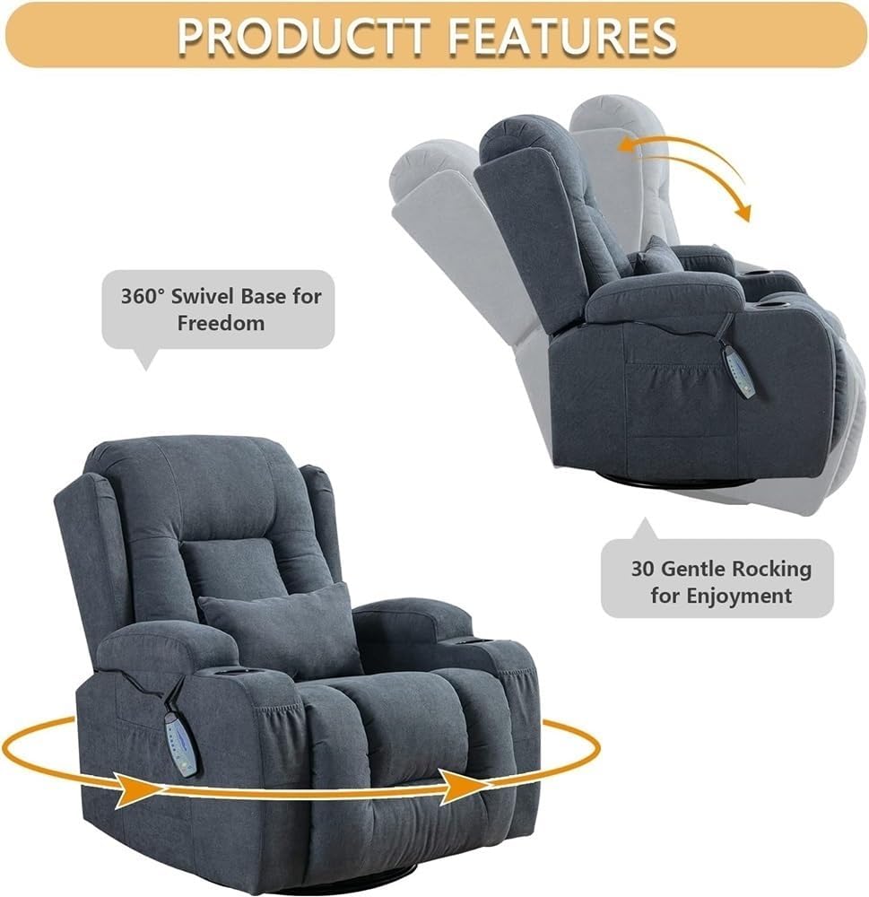 Modern Ergonomic Massage Rocker Recliner Chair for Adults with Heating Function - Glider Lounge Chair for Living Room Home Theater - Lazy Boy Manual Recliner Chairs