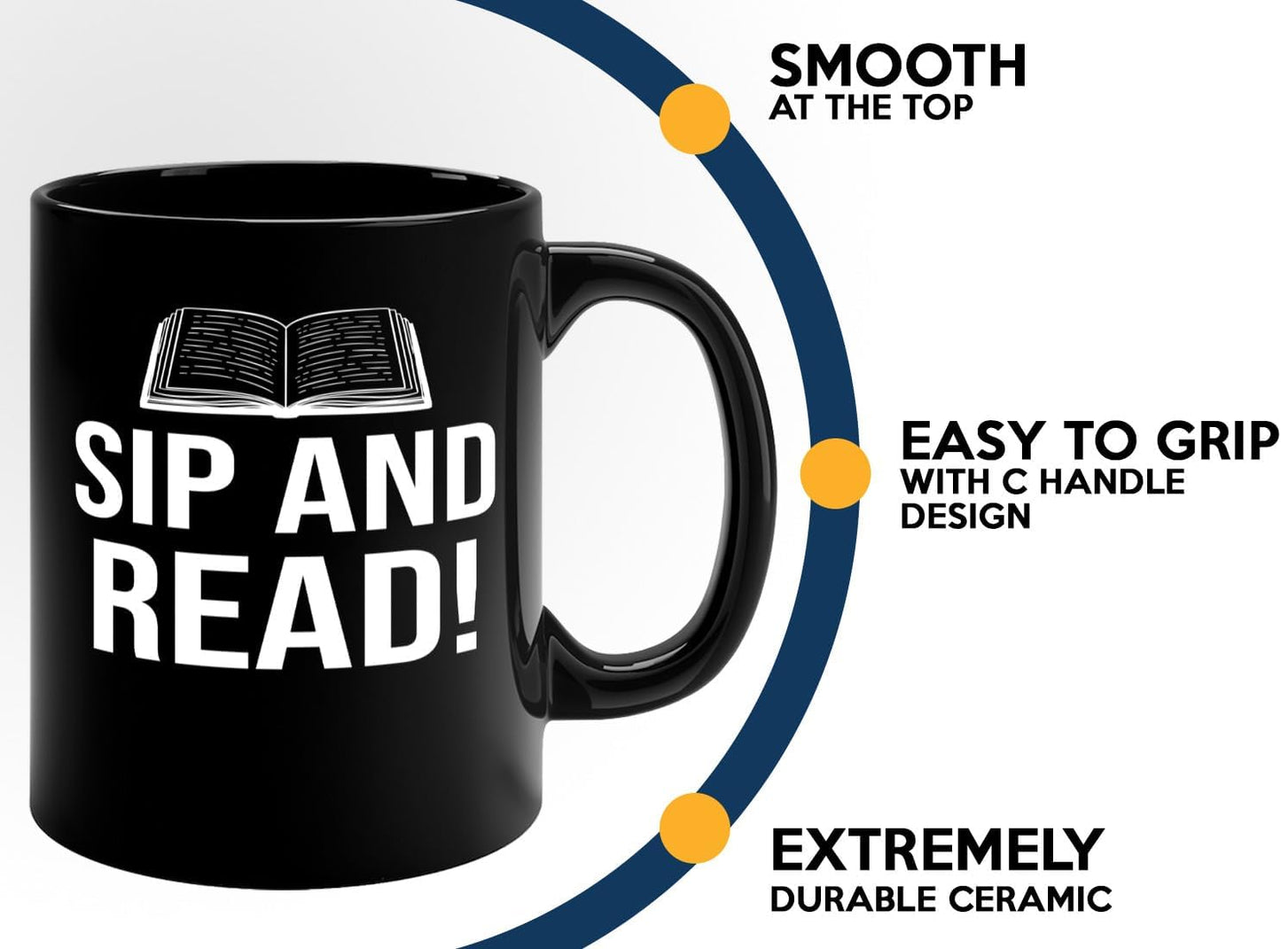 Book Lover Coffee Mug 11oz Black -Sip and Read - Bookworm Literature Library Book Lover Reader Booked Editor Intellectual Studious