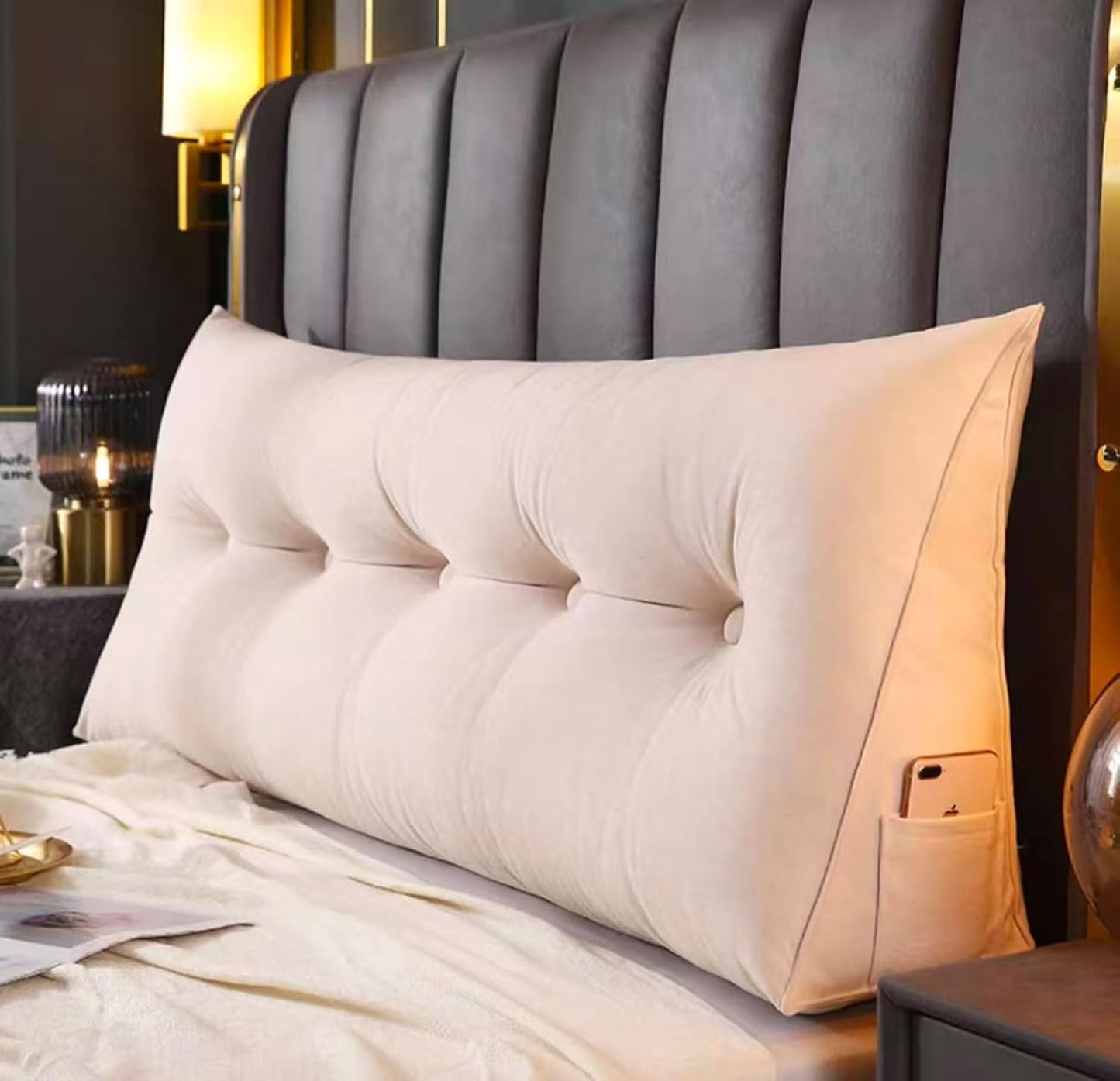 Large Triangular Bolster Headboard Wedge Pillow Backrest Support Reading Pillow Positioning Pillows Cushion for King Bed(Size:79"/200cm,Color:White)