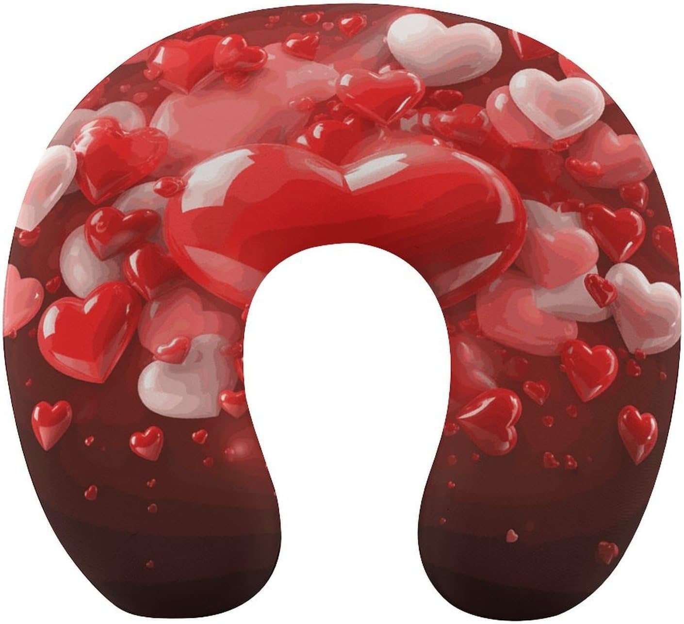 Love Red Hearts Neck Pillow Memory Foam U Shaped Pillows Portable Pillows for Shoulder Travel Head Support Pillow with Concealed Zipper for Airplane Car Home Office