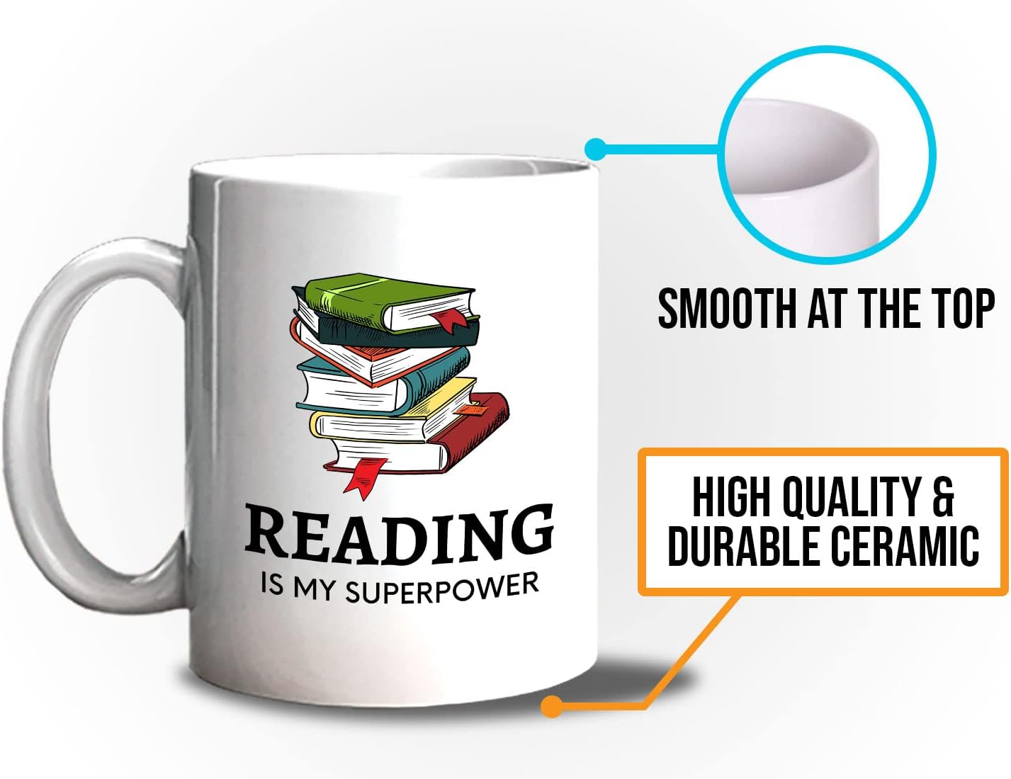 Bubble Hugs Book Lover Coffee Mug 11oz White - Reading Is My Superpower B - Reading Owl Reader Stack of Books Book Lover Bookish Novelist Librarian Writer